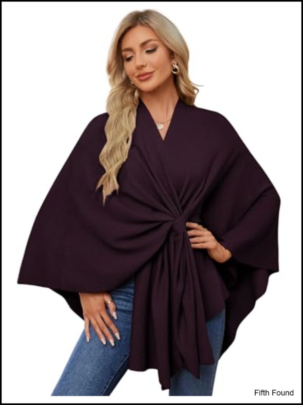Women's Open Front Poncho Sweater Knit Wrap Shawl